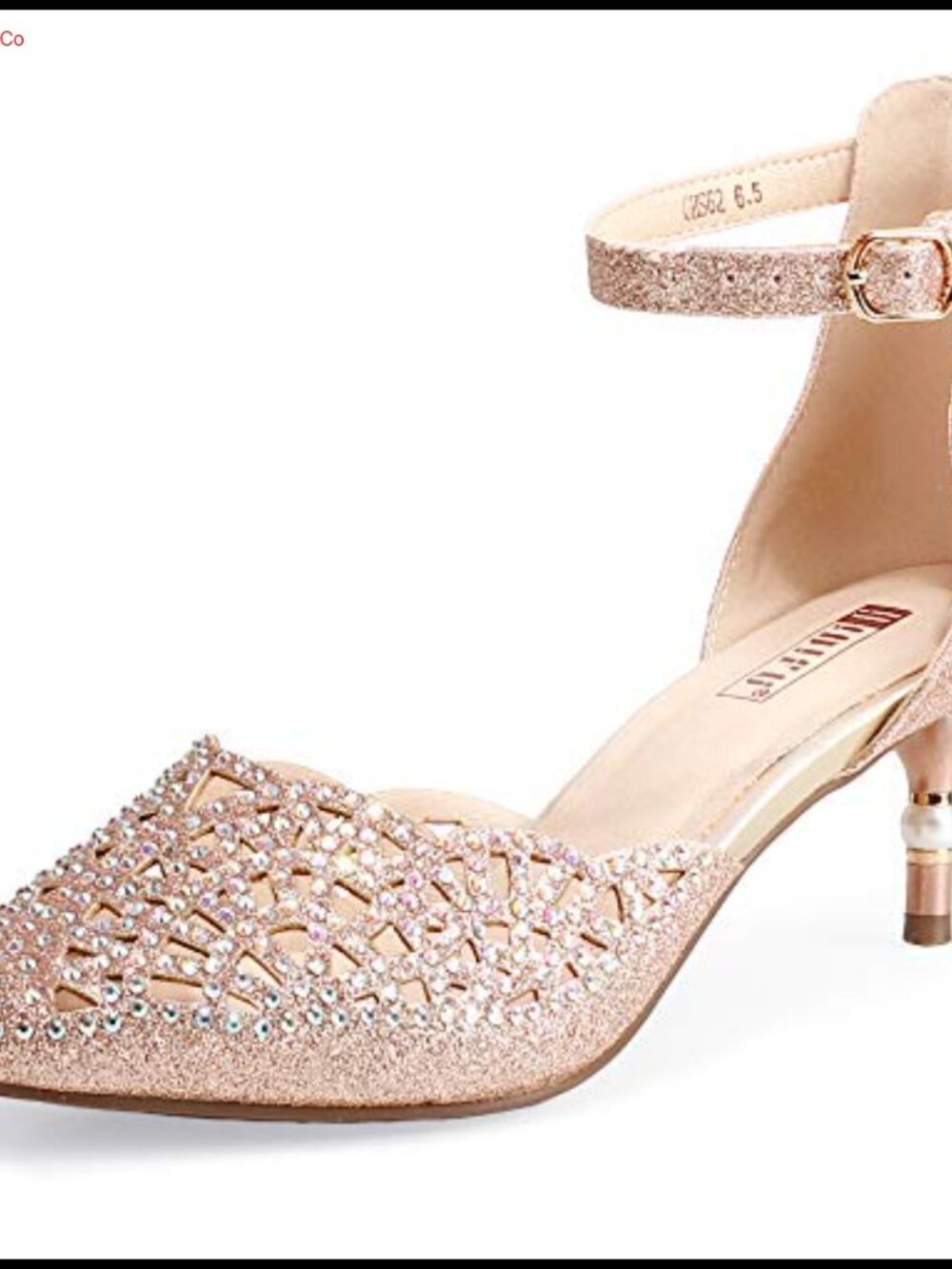 Women's Rhinestone Kitten Heel Wedding Pumps Pointed Toe Ankle Strap